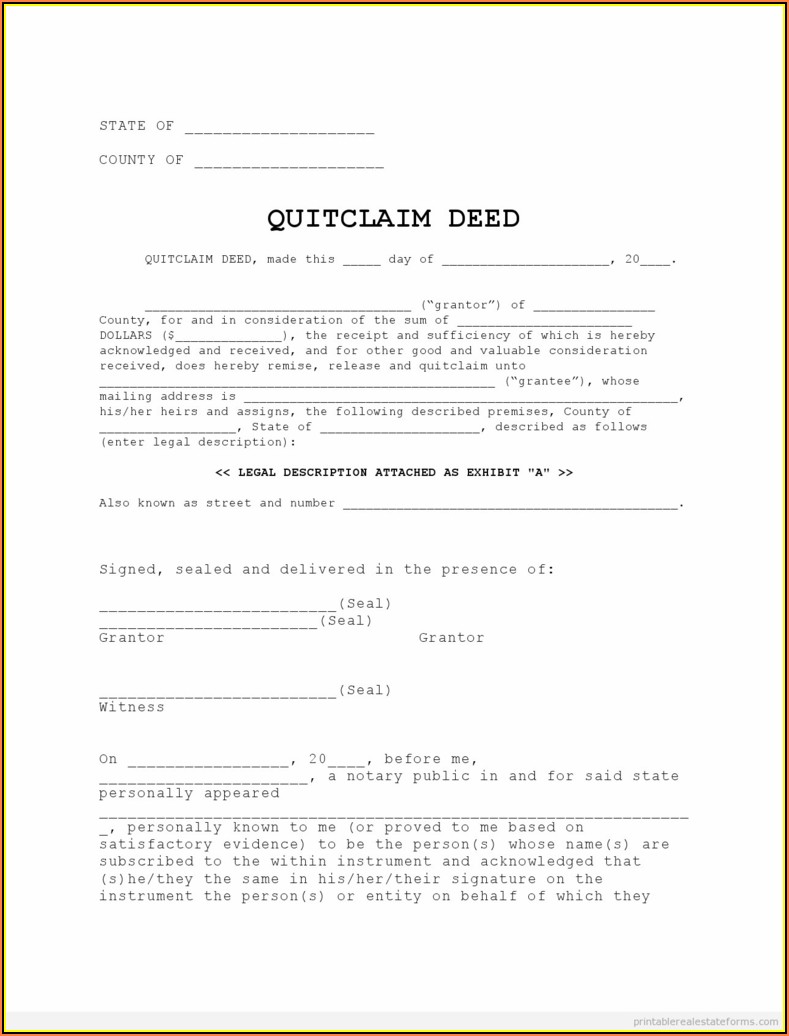 Quit Claim Deed Form Indiana Free