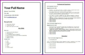 Receptionist Resume Template Free