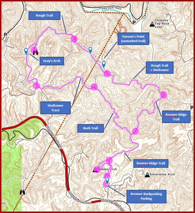 Red River Gorge Unmarked Trail Map