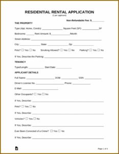 Rental Application Form Word