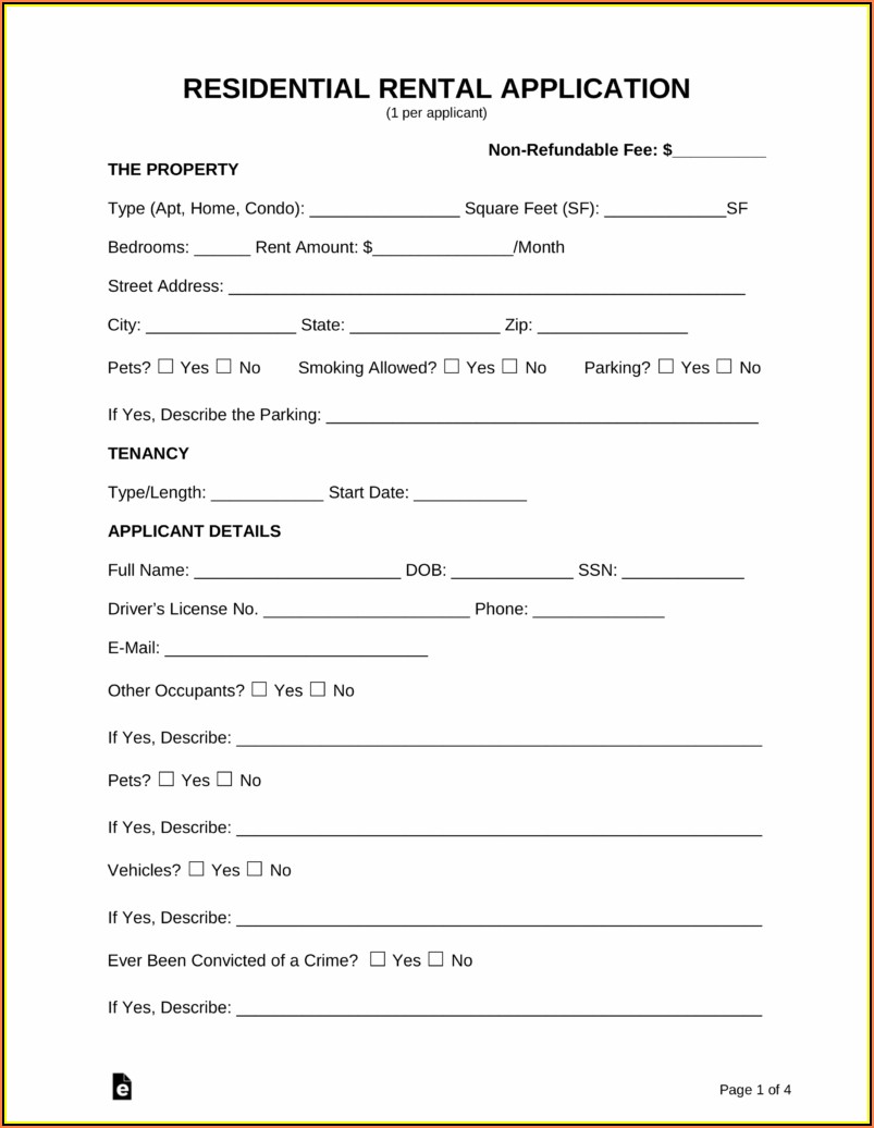 Rental Application Form Word