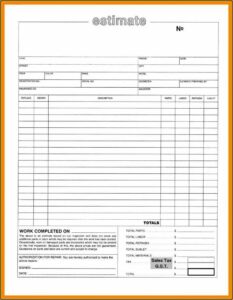 Repair Estimate Form Template Free