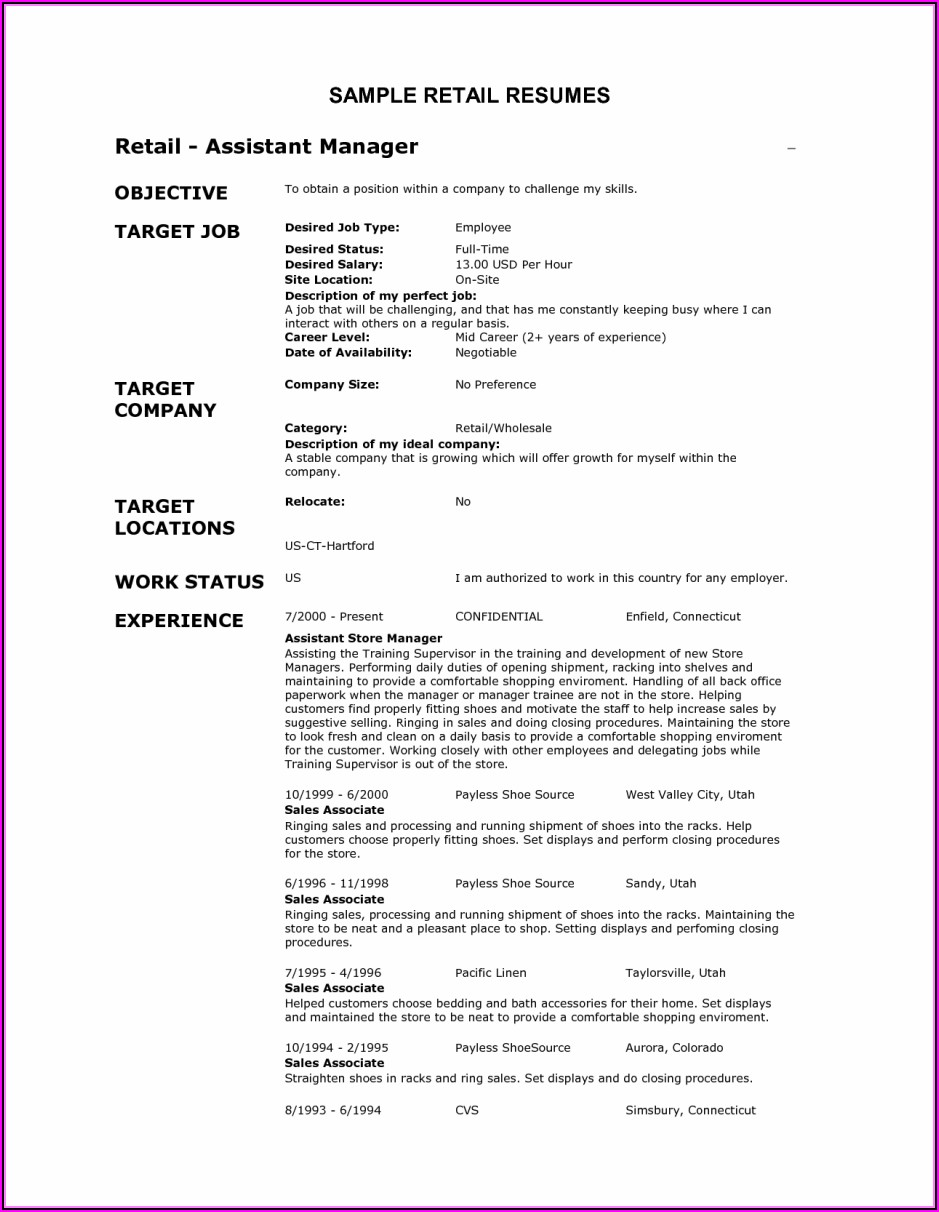 Resume Examples For Retail Jobs