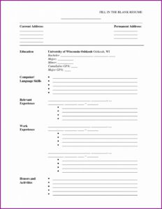Resume Fill In The Blanks Free Template