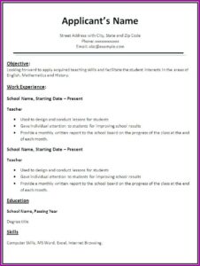 Resume Format Examples For Teaching Job