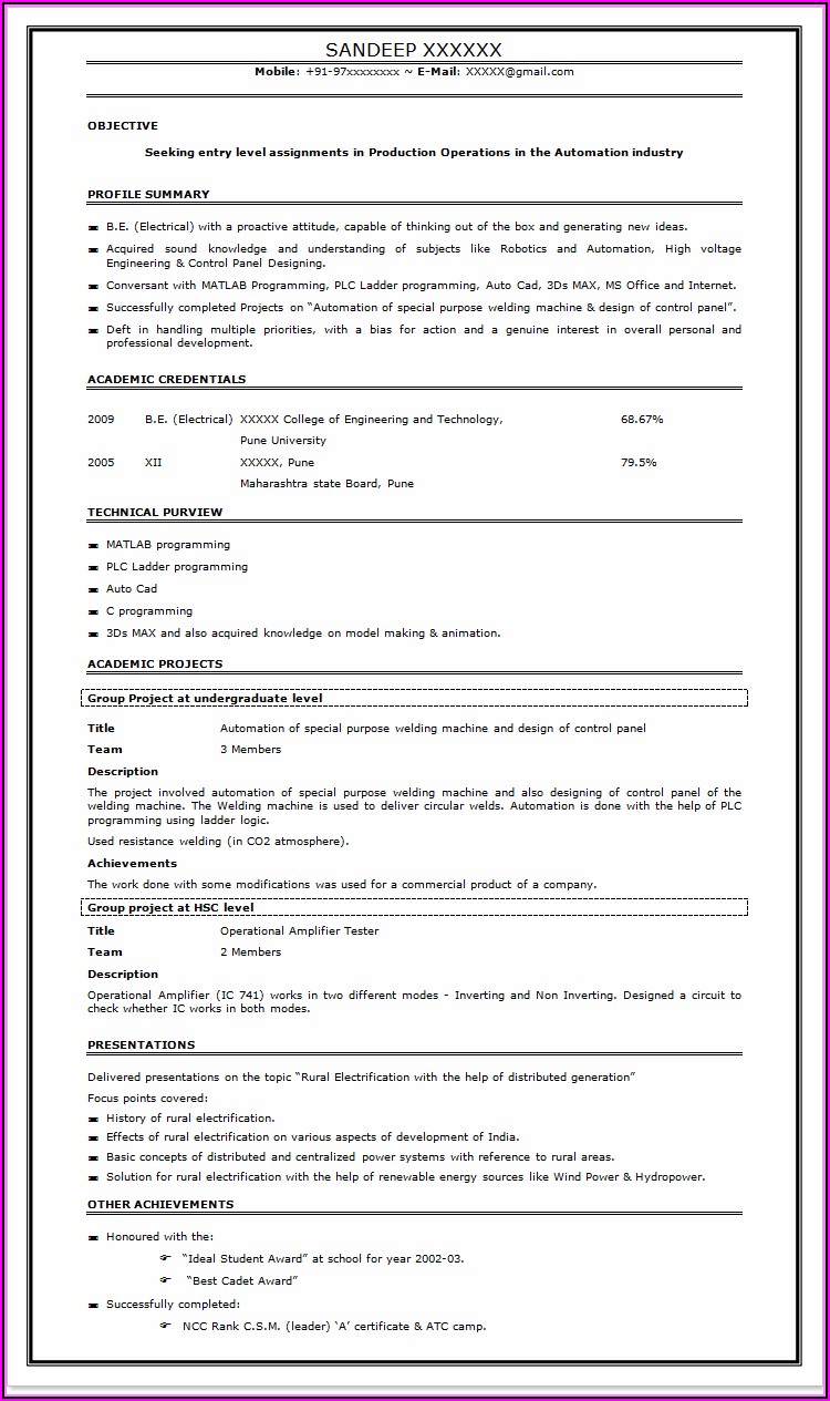 Resume Format For Freshers Free Download In Word