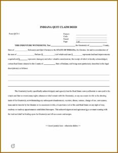 Sample Quit Claim Deed Form Indiana