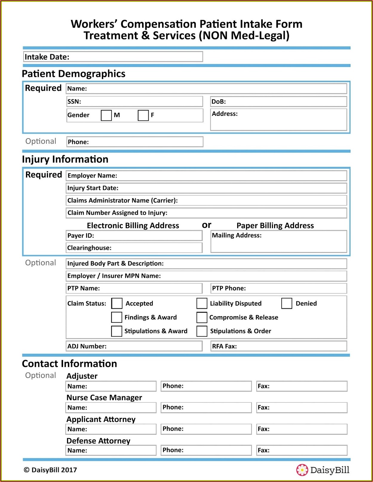 Sample Workers Compensation Intake Form