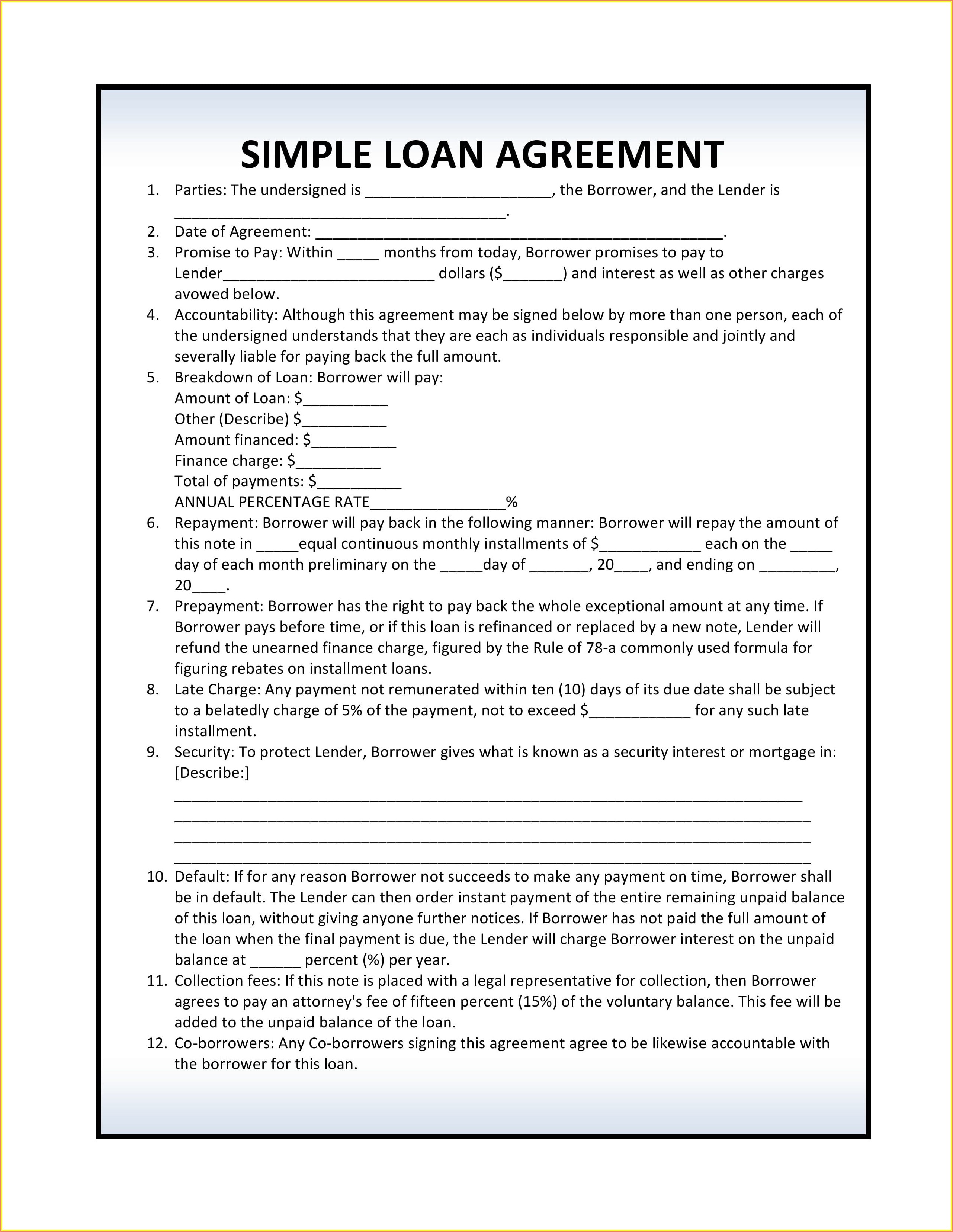Simple Loan Agreement Form Pdf