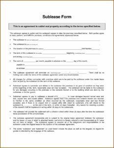 Simple Sublet Agreement Form