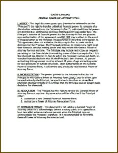 South Carolina Power Of Attorney Form