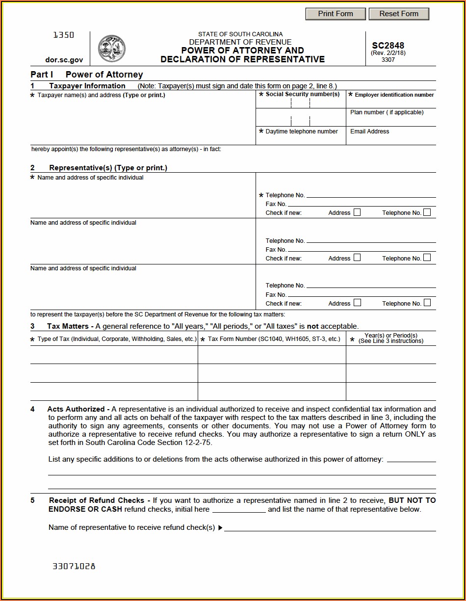 South Carolina Power Of Attorney Form Sc2848