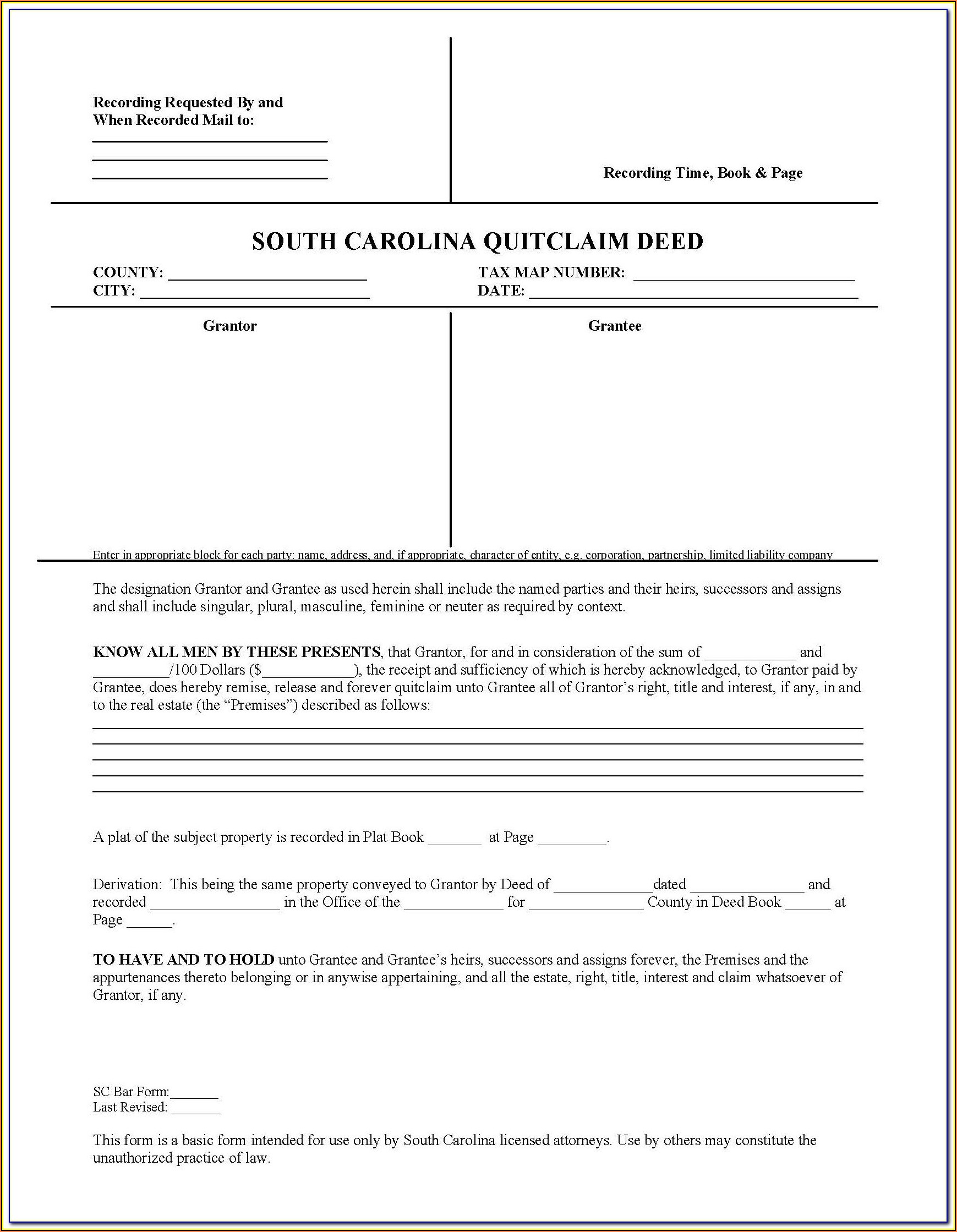 South Carolina Statutory Deed Form