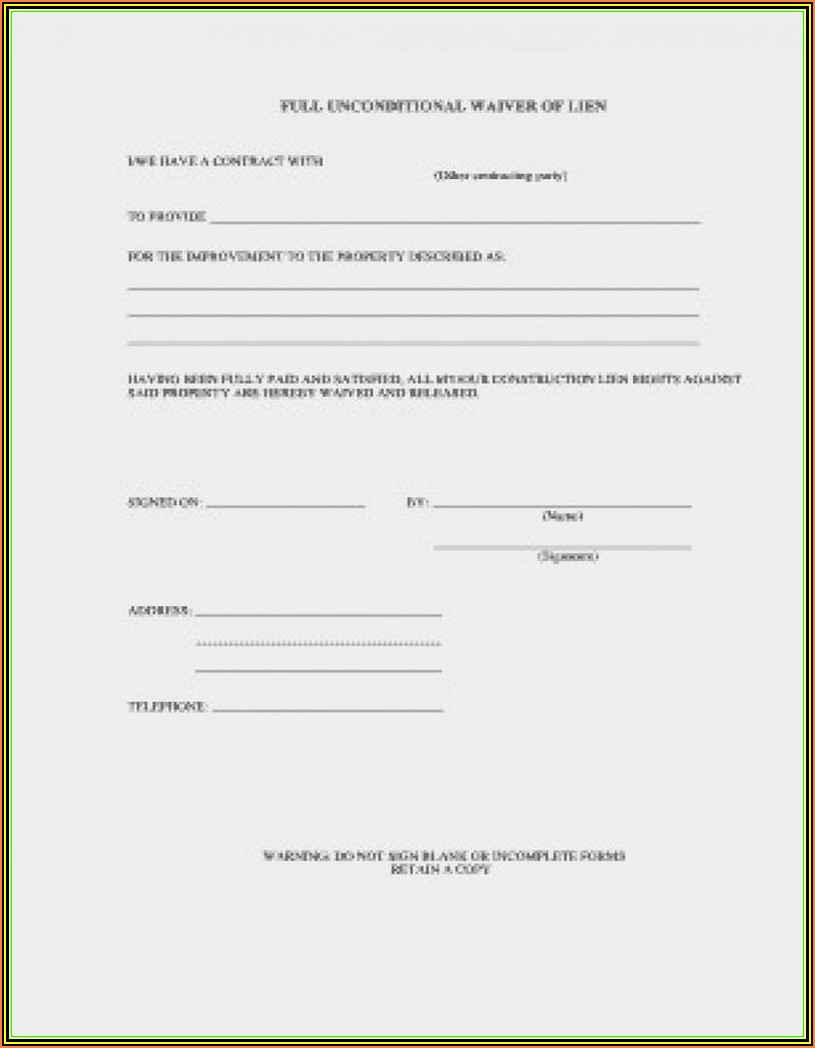 State Of Wisconsin Construction Lien Waiver Form
