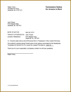 Tenant Eviction Notice Sample Letter