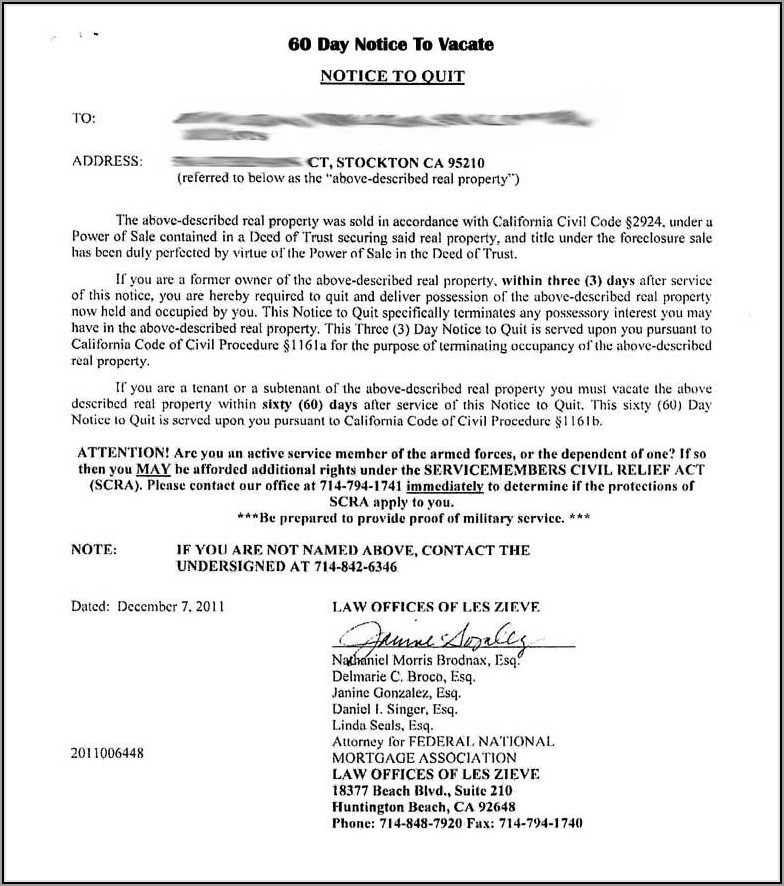 Tenant Eviction Notice Sample