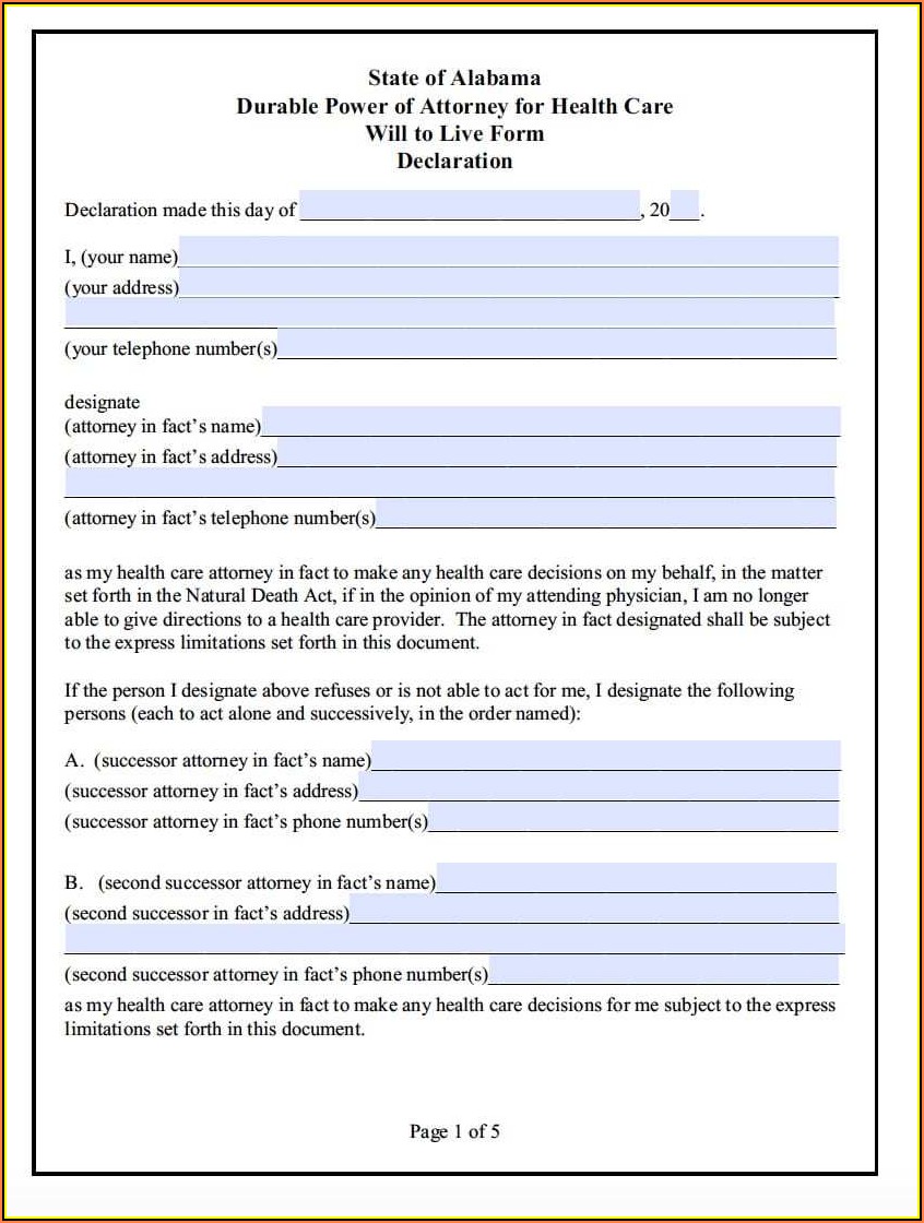 The Durable Power Of Attorney For Healthcare Form Is A Legal Document That Designates A