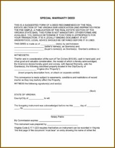 Virginia Special Warranty Deed Form