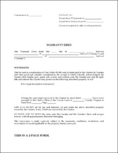 Virginia Warranty Deed Form