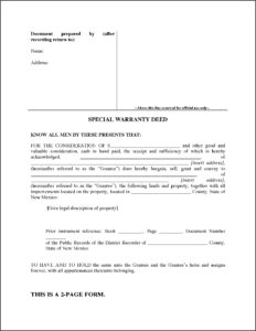 West Virginia Special Warranty Deed Form