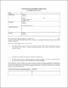 Wisconsin Construction Lien Waiver Forms