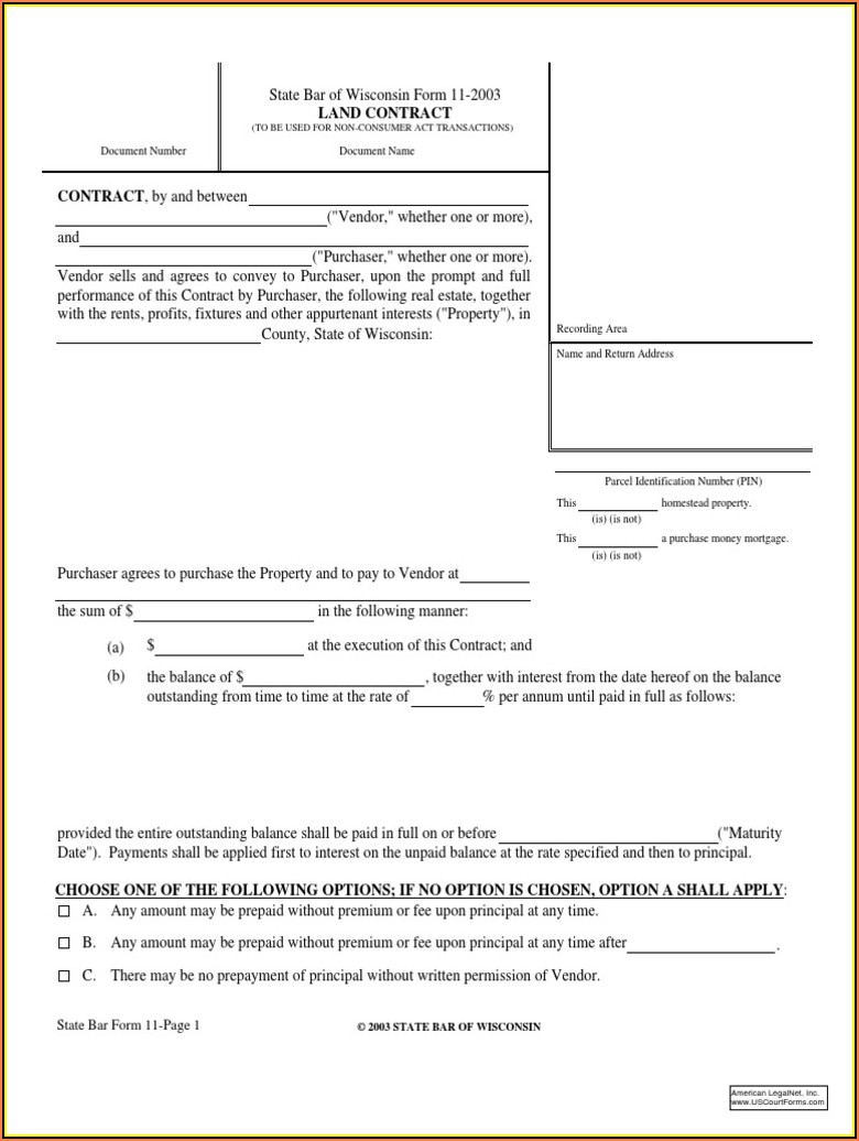 Wisconsin Land Contract Form 11 2003