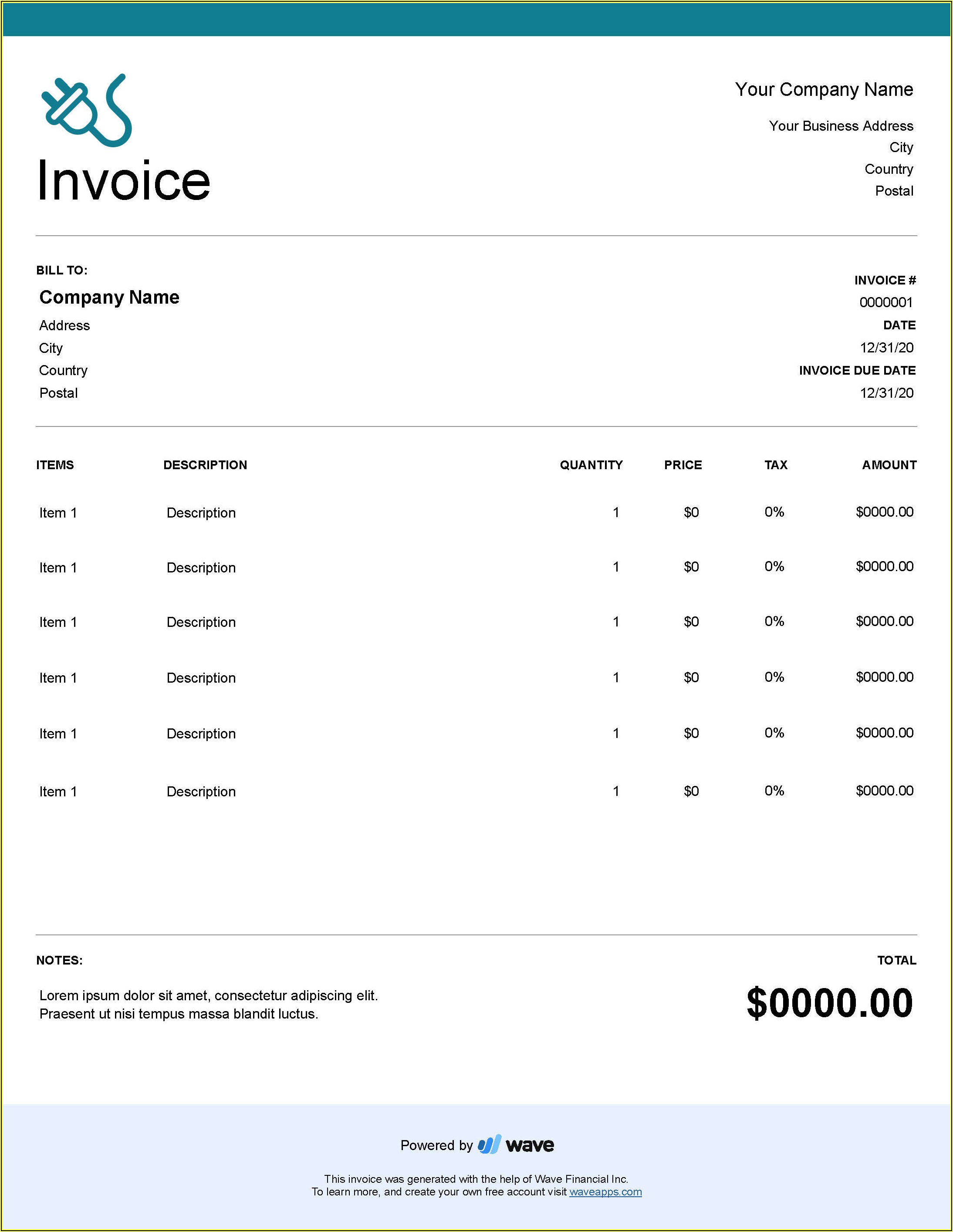 Electrical Invoice Template Free
