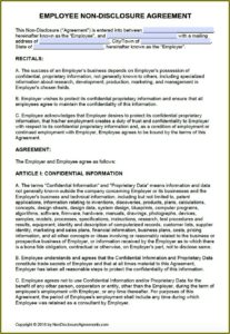 Employee Confidentiality Agreement Template Free