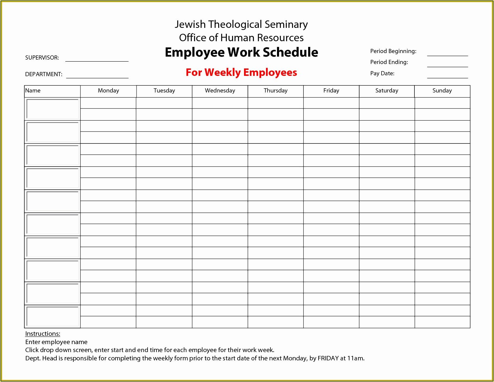 Employee Monthly Work Plan Template