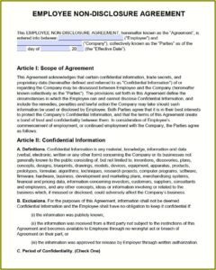 Employee Non Disclosure Agreement Template Doc