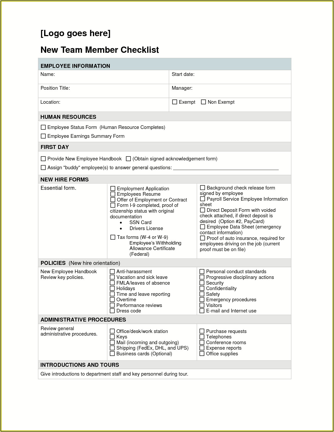 Employee Onboarding Checklist Template