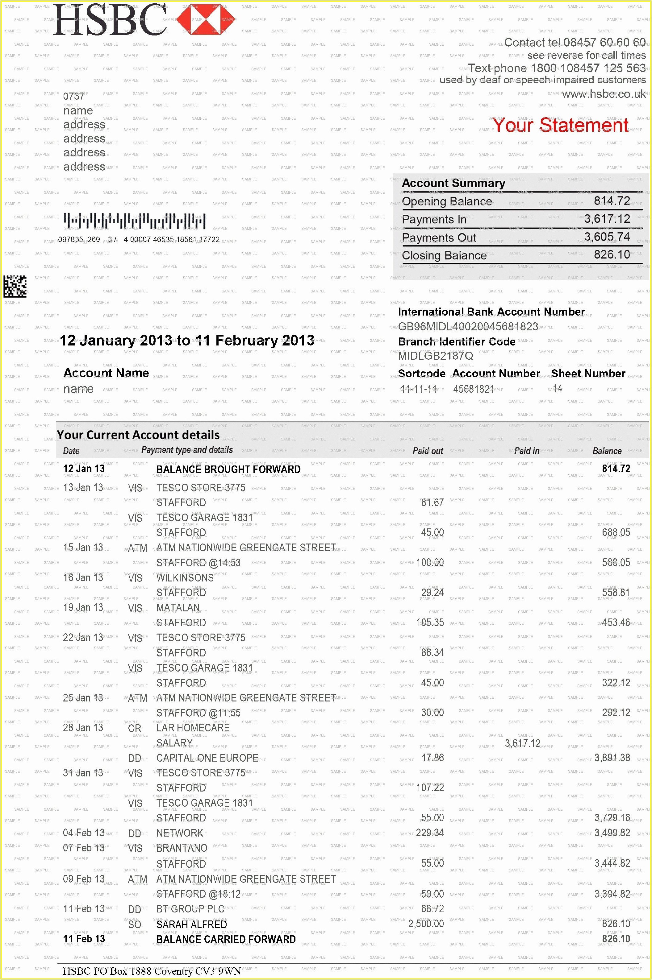 Fake Hsbc Bank Statement Template Download