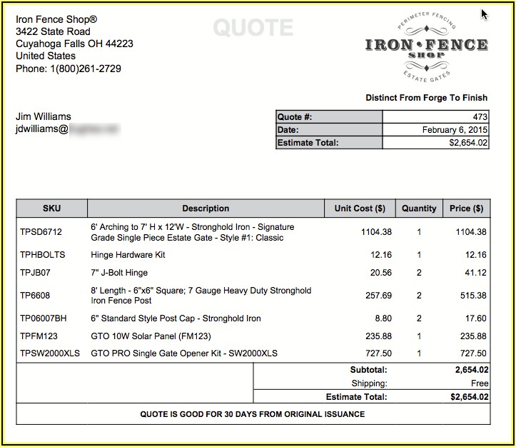 Fence Estimate Forms