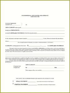 Final Lien Waiver Form Missouri