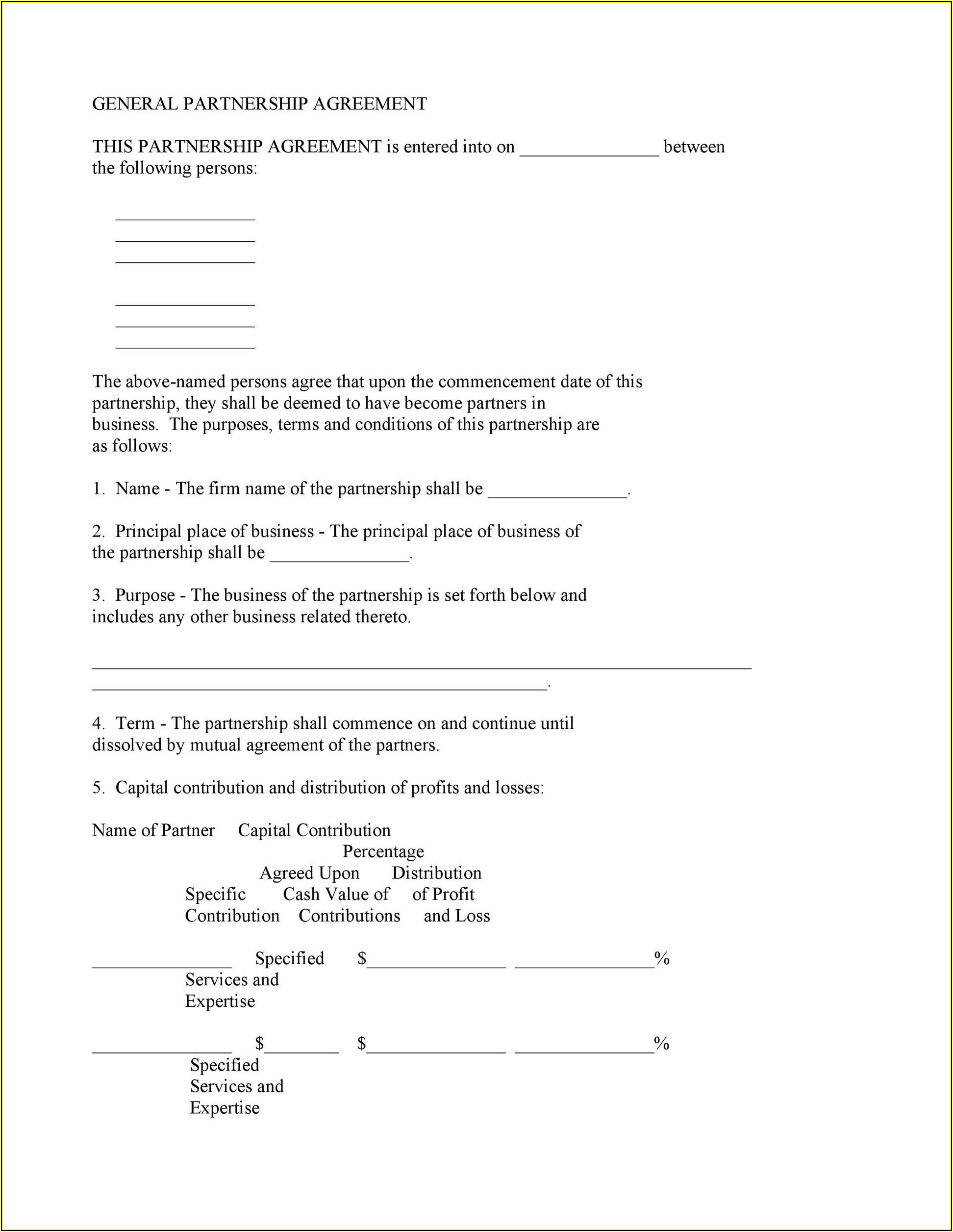 Free Business Partnership Agreement Template South Africa