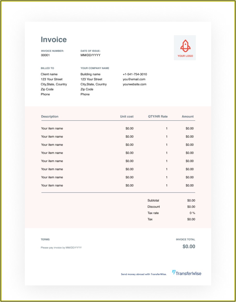 Free Invoice Template Word Download