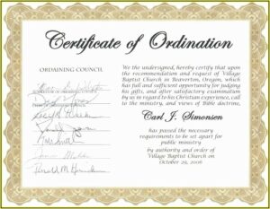 Free Minister License Certificate Template