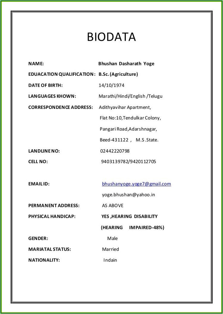 Resume Format Pdf Download Free Indian