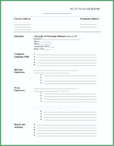 Resume Sample Blank Form
