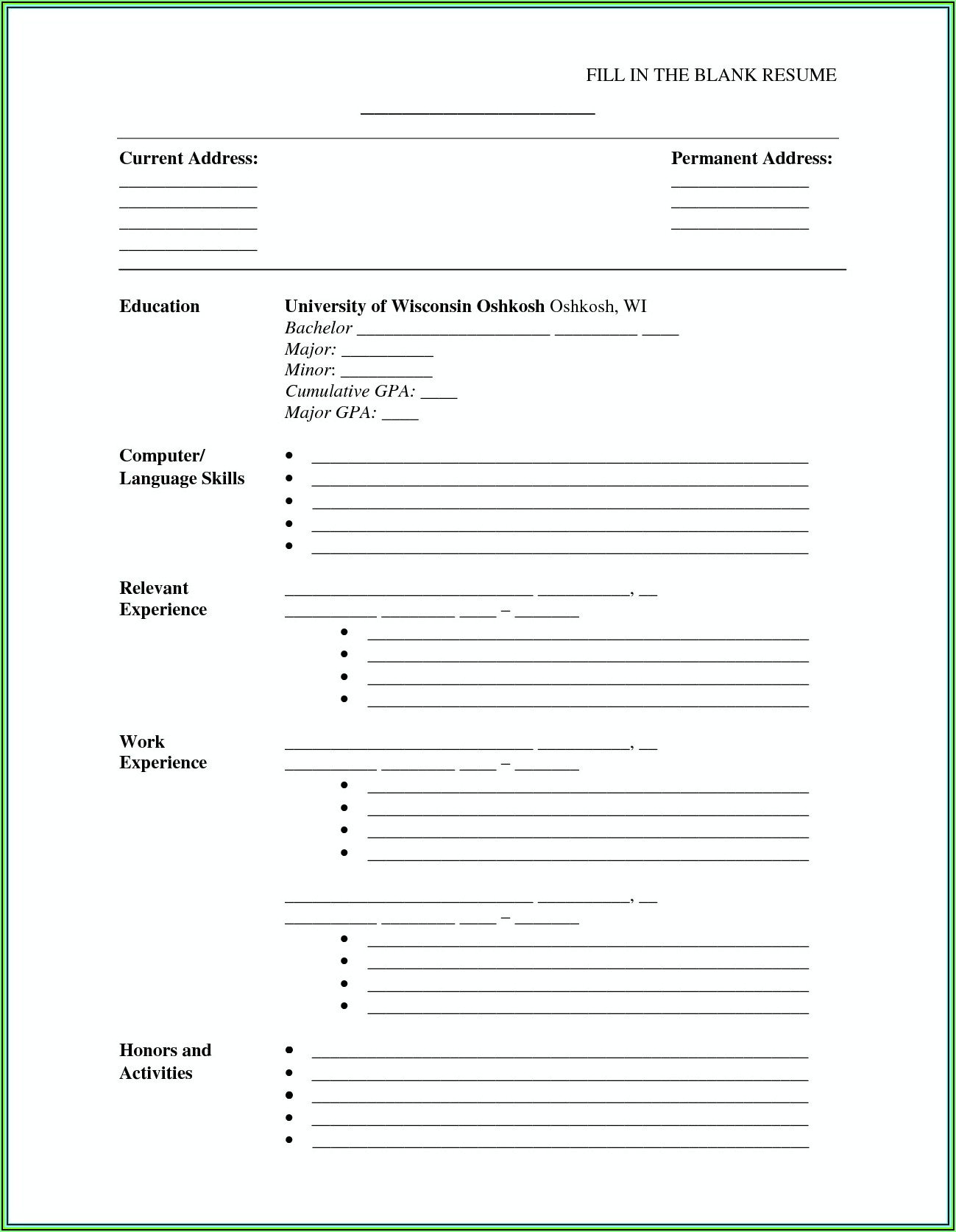 Resume Sample Blank Form