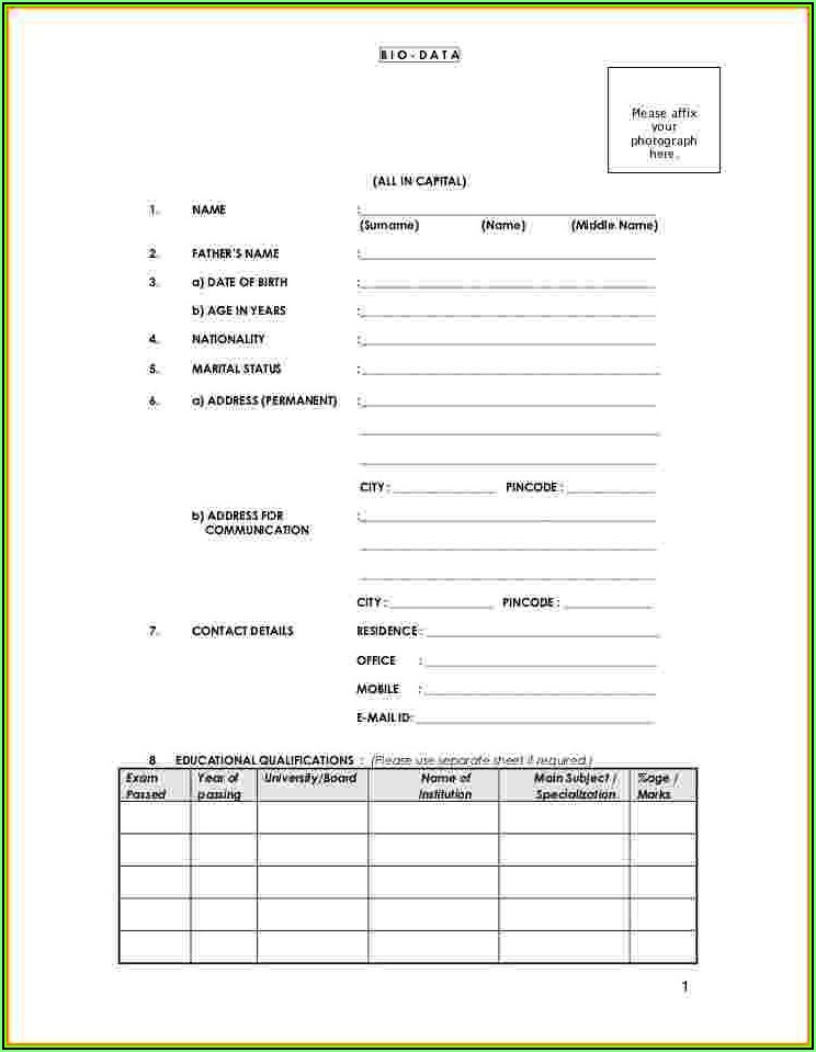 Resume Sample Blank Format