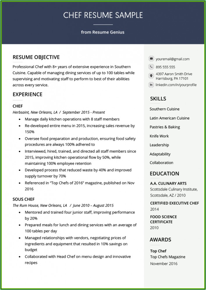 Resume Template For Chef