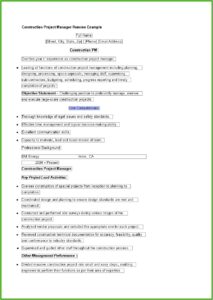 Resume Templates Construction Project Manager