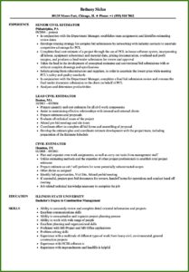 Resume Templates For Construction Estimators