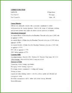 Resume Templates For Teacher Job