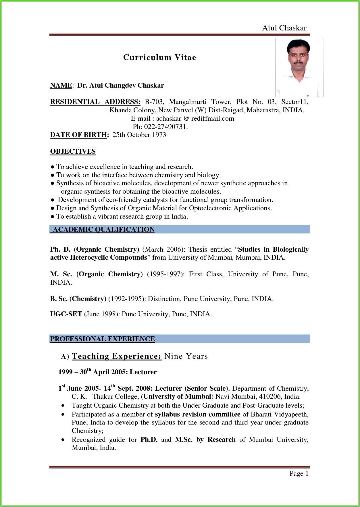 Resume Templates For Teaching Jobs In India