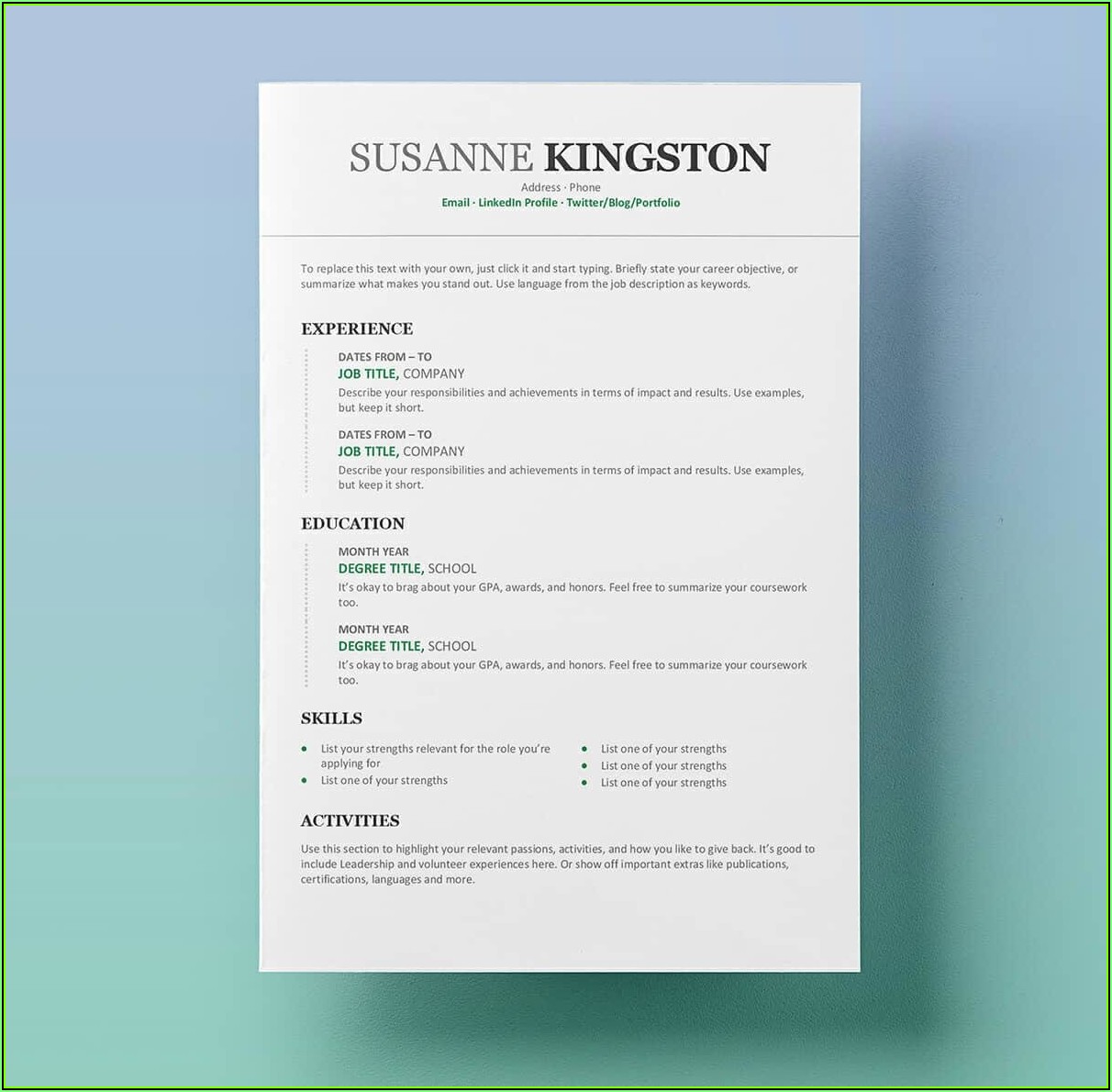 Resume Templates Free Download For Microsoft Word