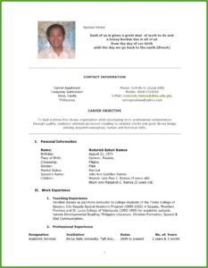 Sample Of Curriculum Vitae Format