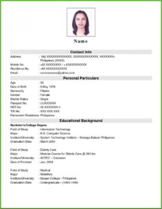 Sample Of Resume Format