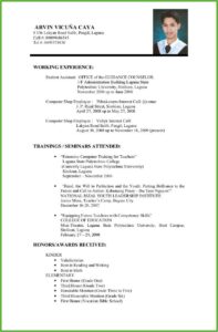 Sample Of Resume Format For Job Application